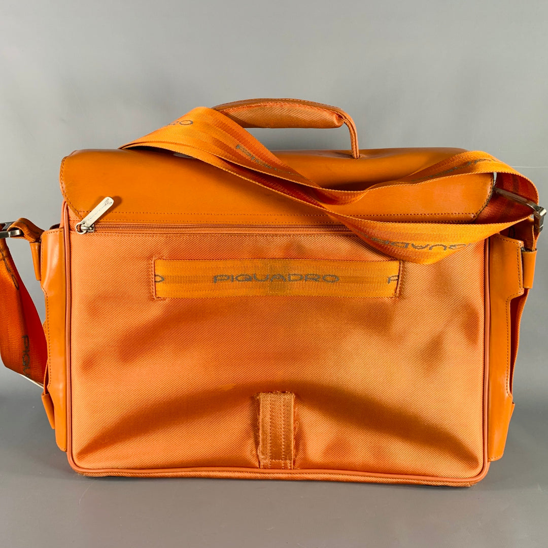 PIQUADRO Orange Leather Messenger Laptop Bag