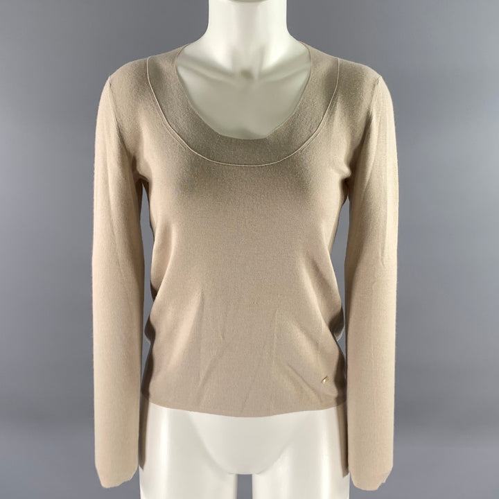 AKRIS Size 6 Beige Cashmere Blend Ribbed Scoopneck Sweater