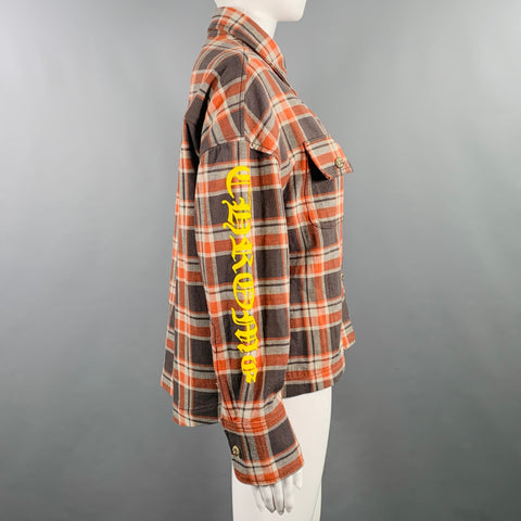 CHROME HEARTS Size S Brown Orange Yellow Cotton Plaid Shirt