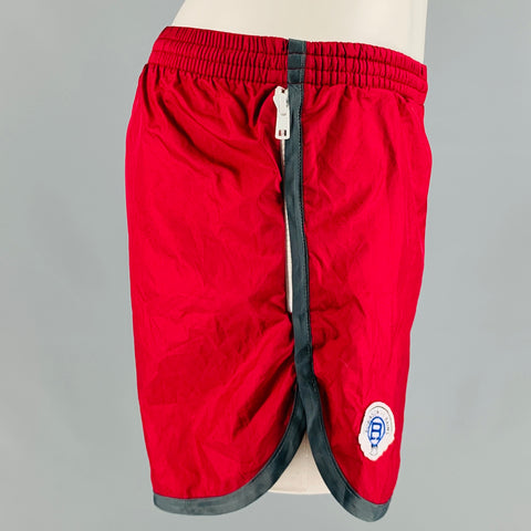 ROBINSON les BAINS Size S Red Grey Contrast Trim Swim Trunks