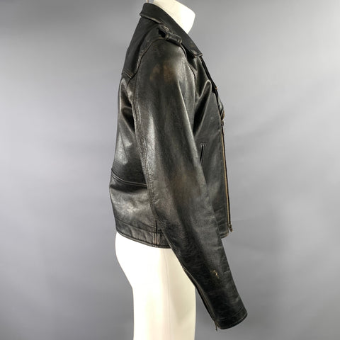 FRYE Size M Black Brown Distressed Leather Moto Jacket