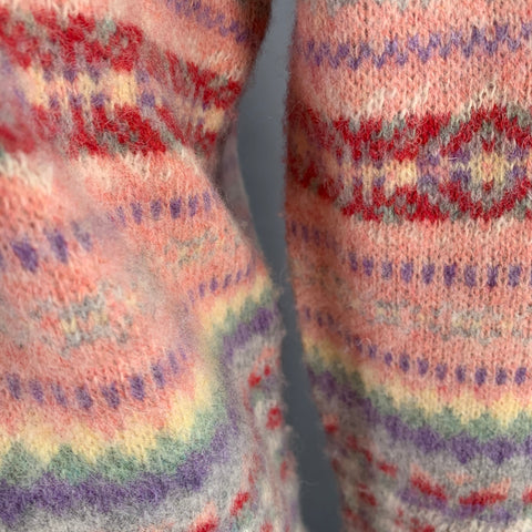 J. CREW Size L Pink Multi Color Nordic Stripe Wool Crew Neck Sweater