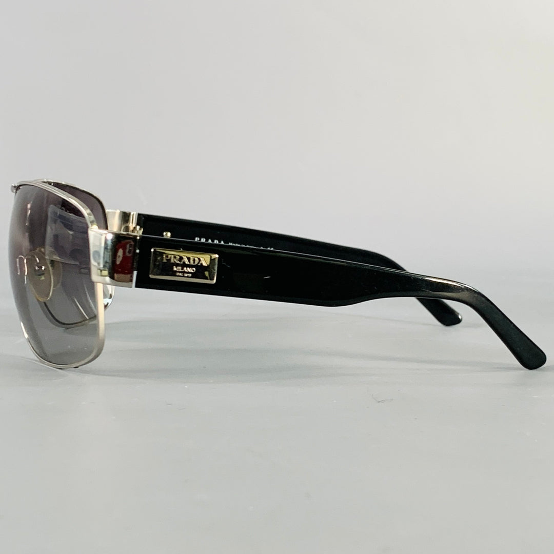 PRADA Silver Black Metal Pilot Sunglasses