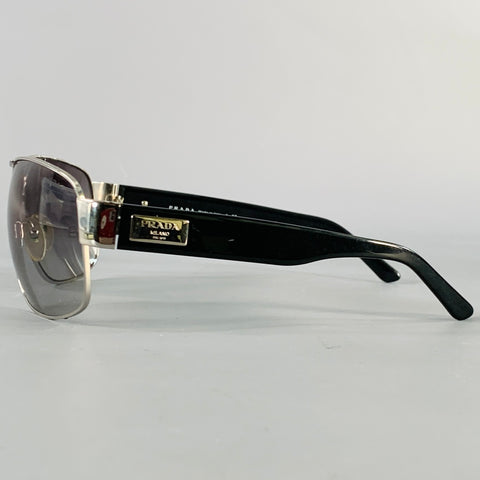 PRADA Silver Black Metal Pilot Sunglasses