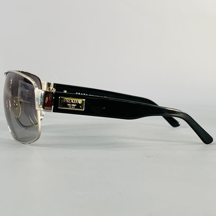 PRADA Silver Black Metal Pilot Sunglasses