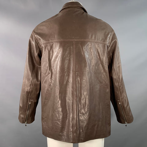 NOUR HAMMOUR Size M Brown Lambskin Leather Oversized Zip Up Jacket