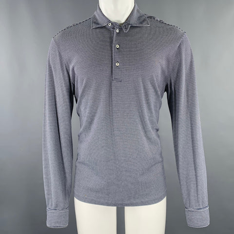 Polo à manches longues en coton rayé marine et blanc ERMENEGILDO ZEGNA Taille M