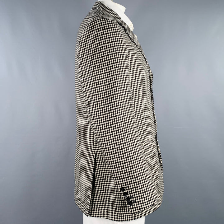 MOSCHINO Size 42 Black White Checkered Wool Notch Lapel Sport Coat