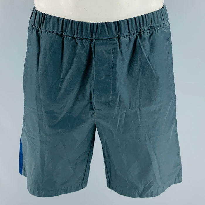 MARNI Size 34 Grey Blue Vertical Stripe Cotton Blend Elastic Waistband Shorts