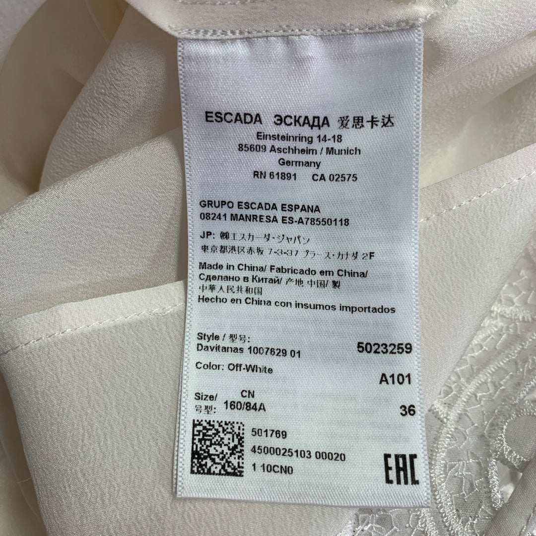 ESCADA Size 6 Off White Silk Lace Boat Neck Sleeveless Shift Dress