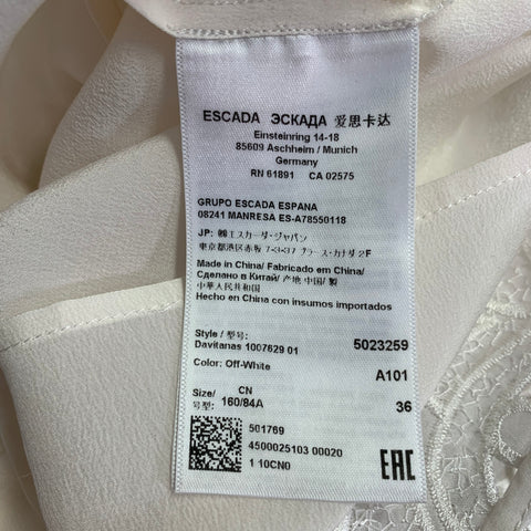 Robe droite sans manches en soie et dentelle écrue à col bateau, taille 6, ESCADA