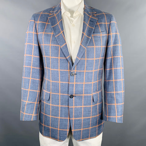 ROBERT TALBOTT Size 42 Blue Orange Window Pane Notch Lapel Sport Coat