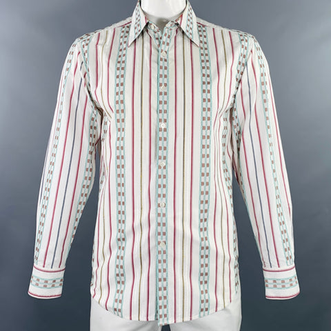 ROBERT GRAHAM Size L Cream Burgundy Stripe Cotton Button Up Long Sleeve Shirt