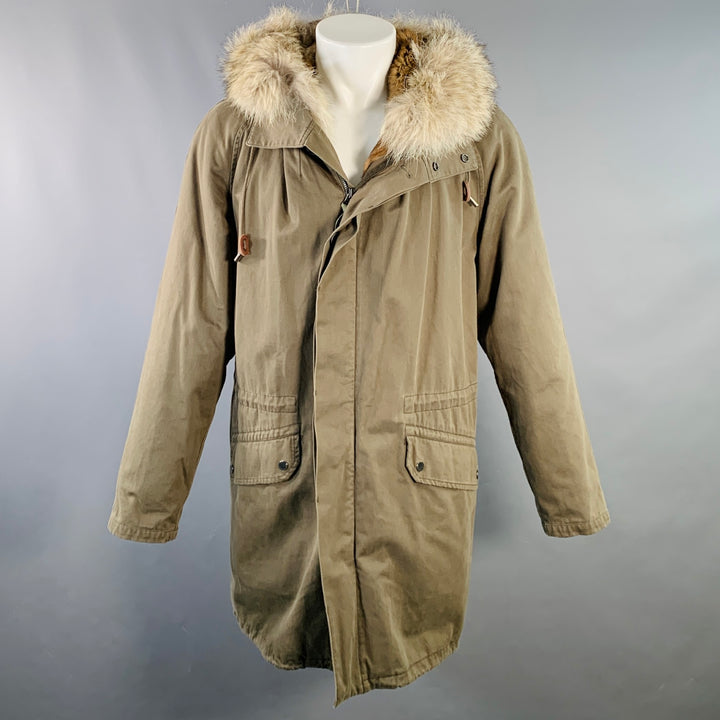YVES SALOMON Size 36 Green Olive Acrylic Blend Fur Hooded Coat