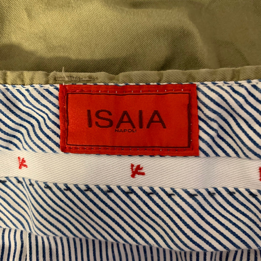 ISAIA Size 36 Green Cotton Cargo Shorts