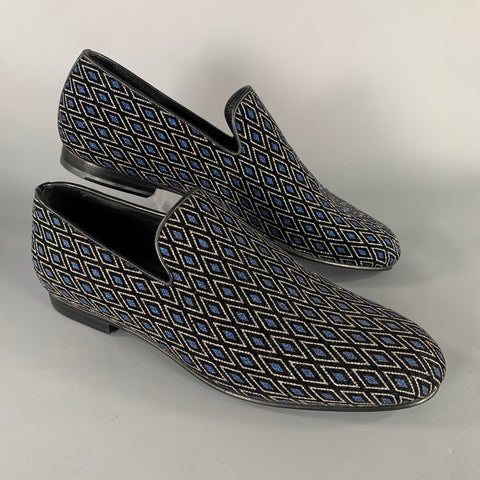 JIMMY CHOO Sloane Size 8 Navy Black Diamond Velvet Loafers