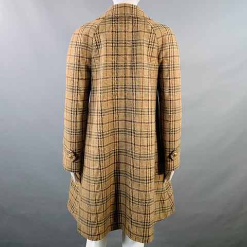 CELINE Taille 6 Manteau à manches raglan à carreaux en mélange de laine kaki marron olive