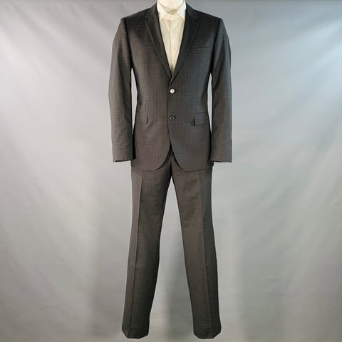 HUGO BOSS Size 42 Regular Grey Black Checkered Virgin Wool Notch Lapel Suit