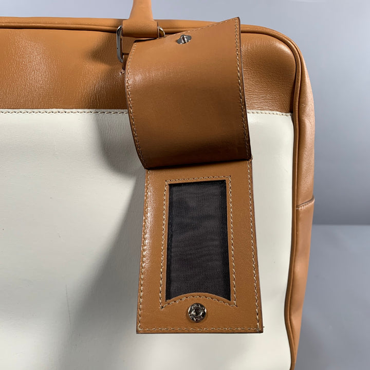 PRADA Tan Cream Color Block Leather Overnight Bags
