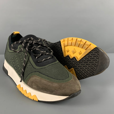 HERMES Size 11 Green Black Nylon Slip On Sneakers