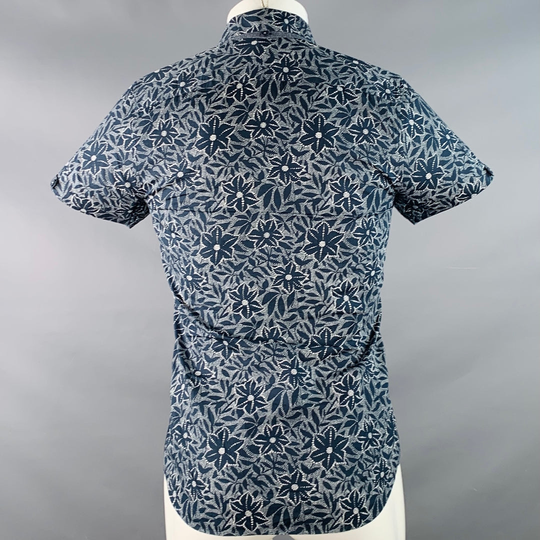 TED BAKER Size XS Calous Navy White Abstract Floral Cotton Short Sleeve Shirt