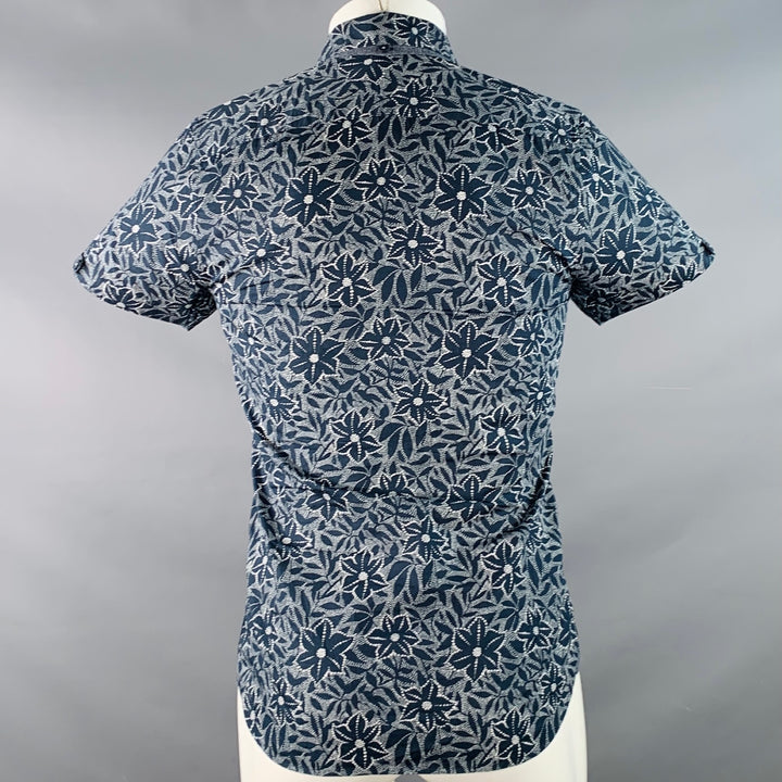 TED BAKER Size XS Calous Navy White Abstract Floral Cotton Short Sleeve Shirt