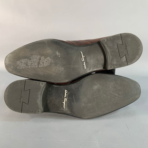 SALVATORE FERRAGAMO Size 10 Brown Leather Perforated Loafers