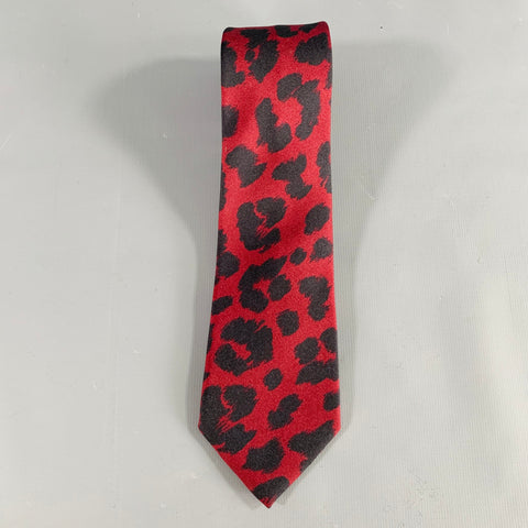 PAUL SMITH Burgundy Black Animal Print Silk Tie