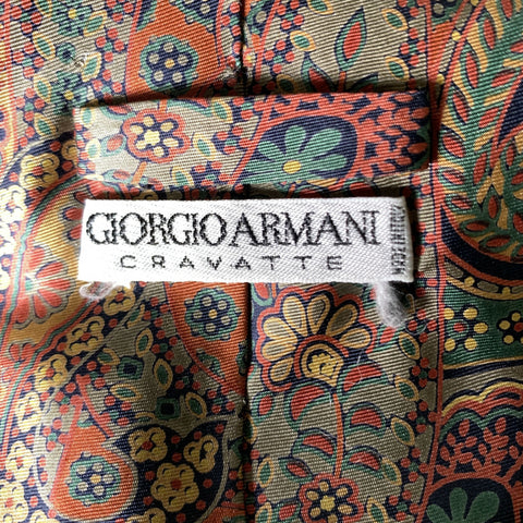 GIORGIO ARMANI Green Peach Paisley Silk Tie