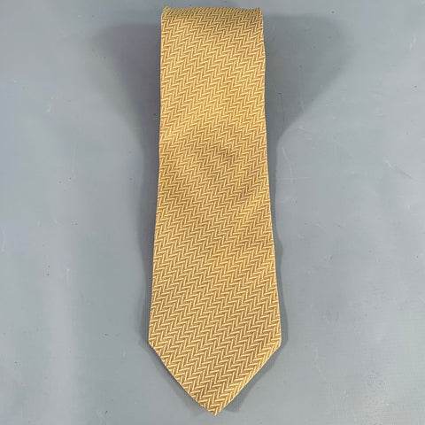 GIORGIO ARMANI Tan Brown Herringbone Silk Tie