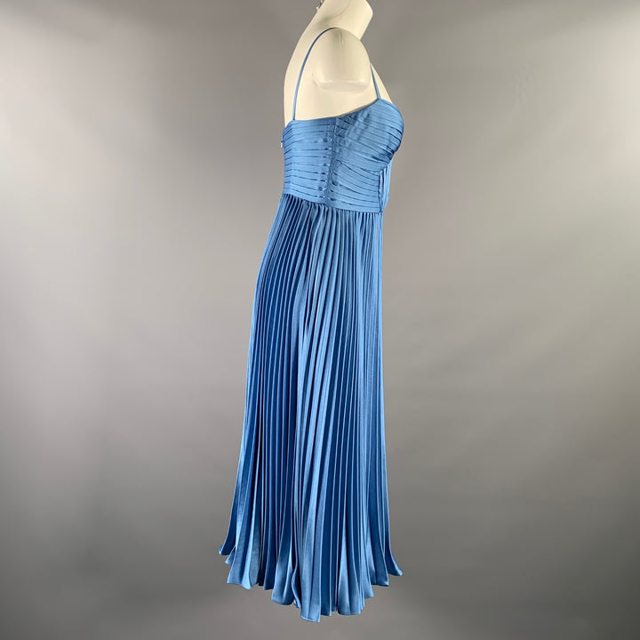 THEIA Size 2 Light Blue Polyester Pleated Spaghetti Straps Mid-Calf Dress