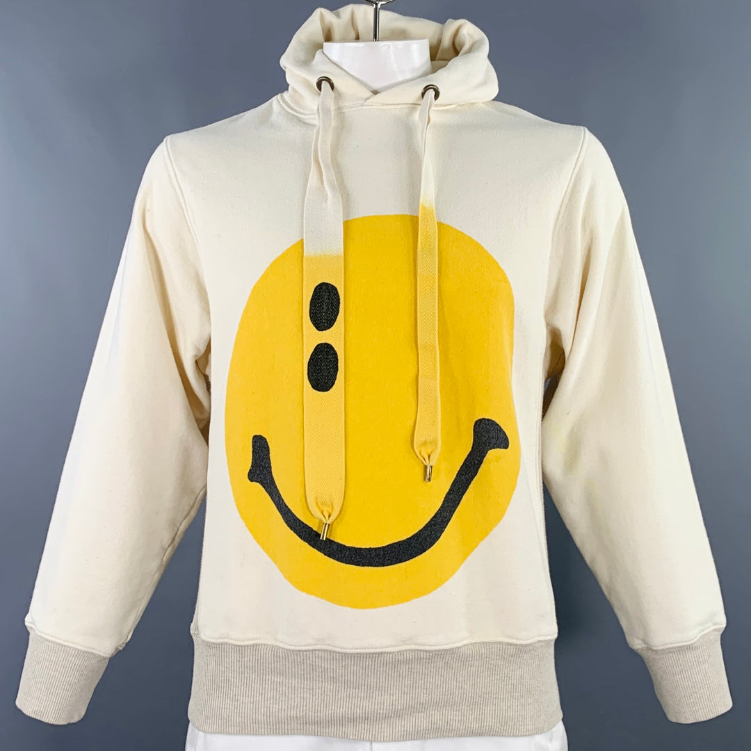 KAPITAL Size L Cream Yellow Smiley Face Cartoon Cotton Hooded Sweatshirt