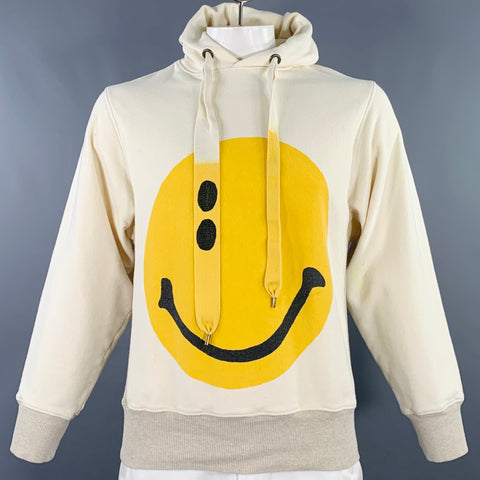 KAPITAL Size L Cream Yellow Smiley Face Cartoon Cotton Hooded Sweatshirt