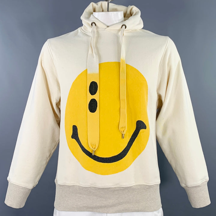 KAPITAL Size L Cream Yellow Smiley Face Cartoon Cotton Hooded Sweatshirt