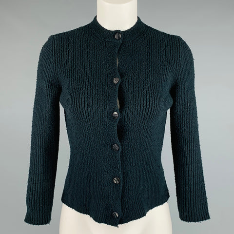 BALENCIAGA Size S Black Cotton Polyamide Ribbed Button Up Cardigan