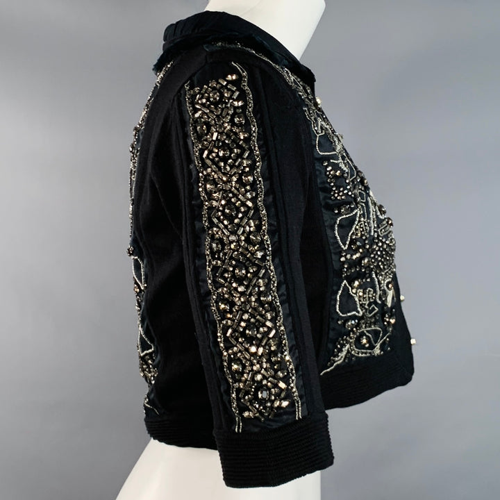 CHRISTIAN LACROIX Size S Black Silver Silk Beaded Cropped Cardigan