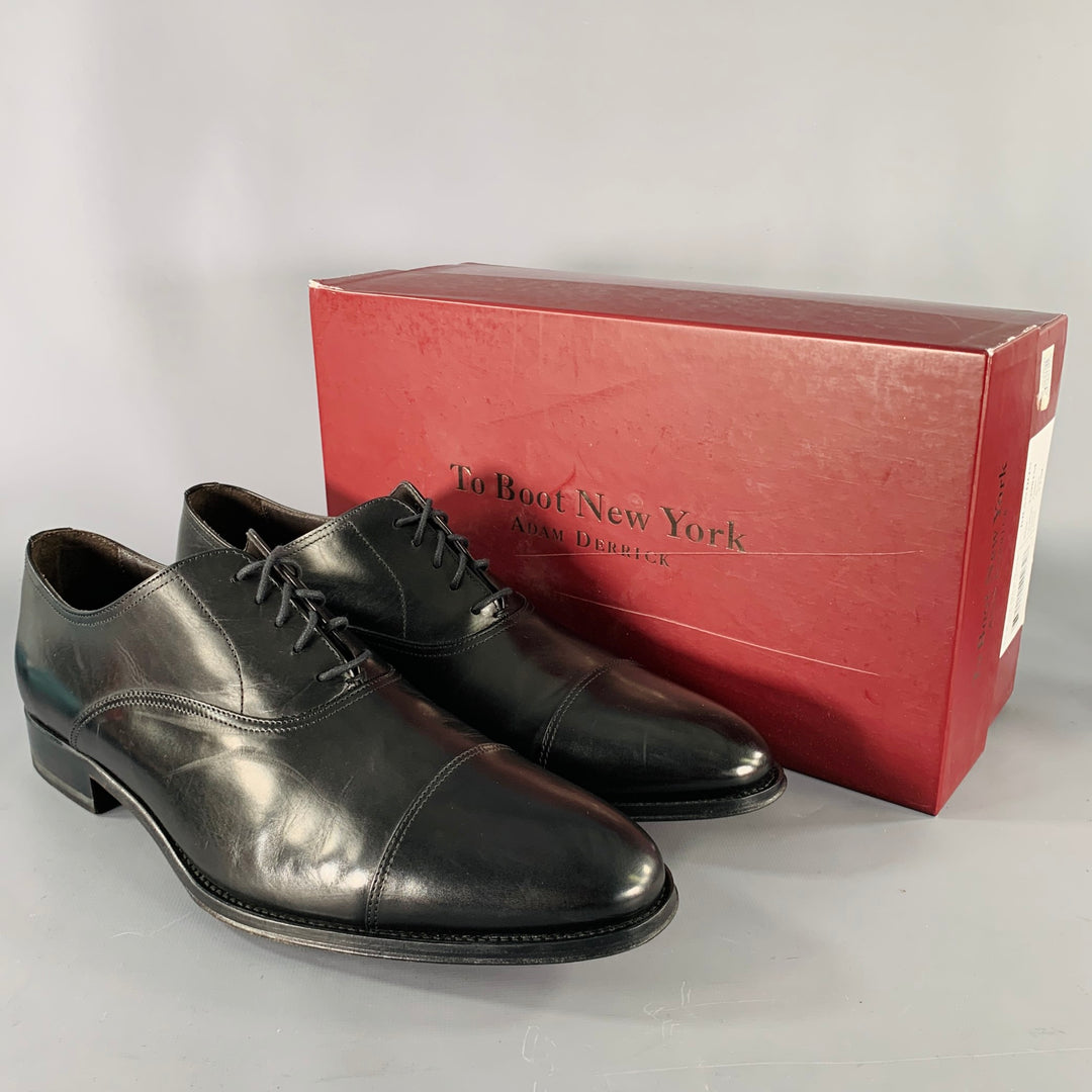 TO BOOT NY Size 11 Black Solid Leather Cap Toe Lace Up Shoes  display picture 1