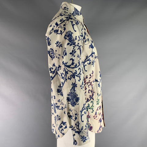 ROBERT GRAHAM Size L Beige Navy Print Cotton Button Up Long Sleeve Shirt