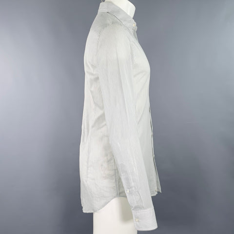 HUGO BOSS Size S White Light Blue Stripe Cotton Silk Long Sleeve Shirt