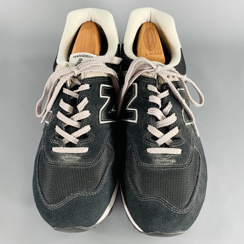 NEW BALANCE Size 11 Classic 574 Black Grey Mesh Suede Sneakers
