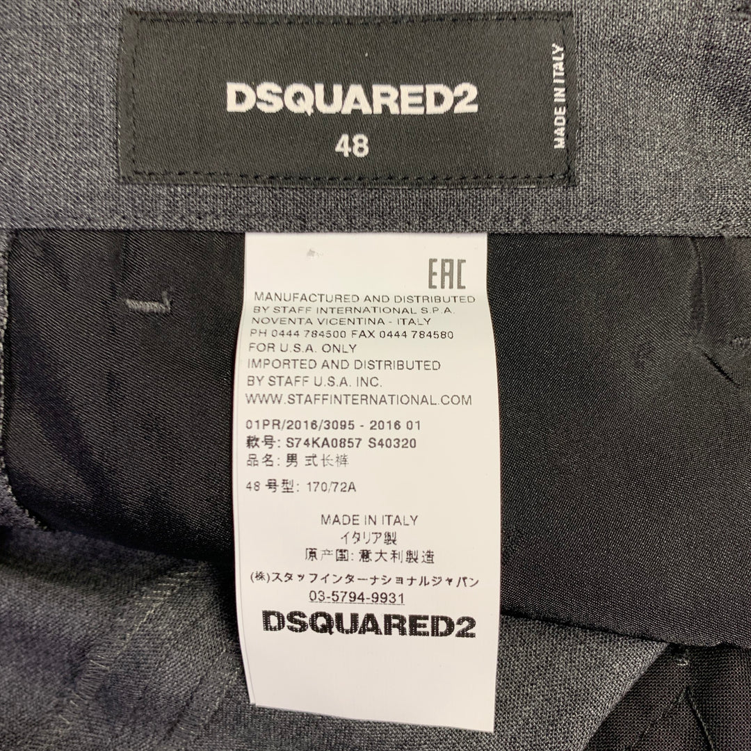 DSQUARED2 Size 32 Grey Charcoal Wool Blend Flat Front Dress Pants