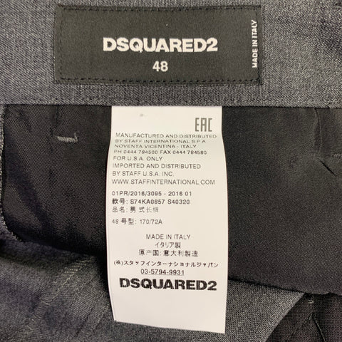 DSQUARED2 Size 32 Grey Charcoal Wool Blend Flat Front Dress Pants
