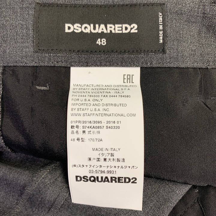 DSQUARED2 Size 32 Grey Charcoal Wool Blend Flat Front Dress Pants