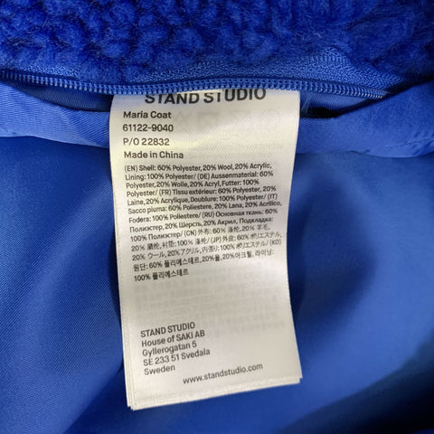 STAND STUDIO Size M Blue Royal Blue Polyester Blend Textured Faux Fur Coat