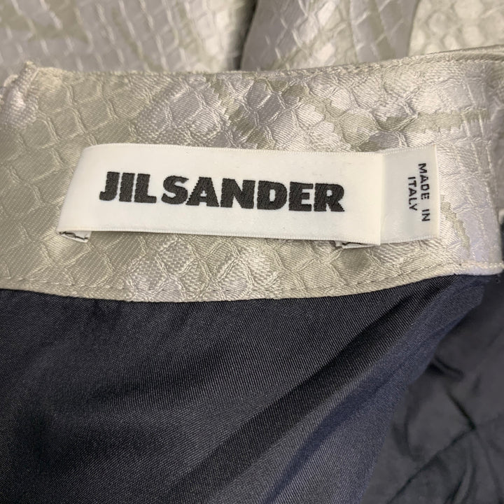 JIL SANDER Size 10 Grey Silver Polyester Silk Embossed A-Line Dress