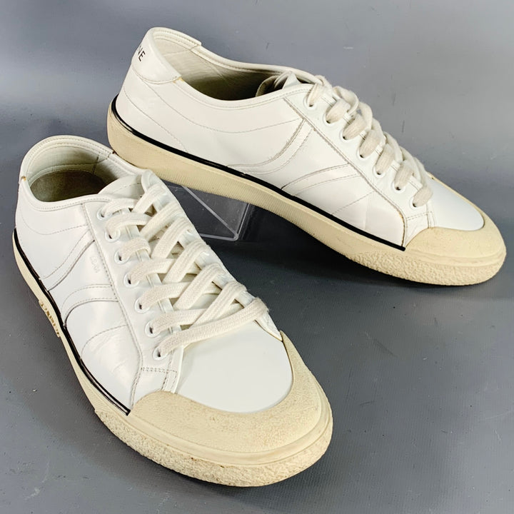 CELINE Size 8 White Leather Low Top Lace-Up Sneakers