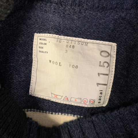 SACAI AW2016 Size M Blue White & Orange Stripe Wool Knit Pullover