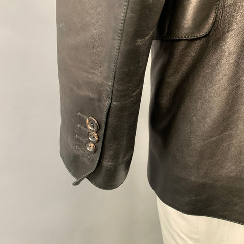 ARMANI COLLEZIONI Size 42 Black Lambskin Leather Single Breasted Notch Lapel Jacket