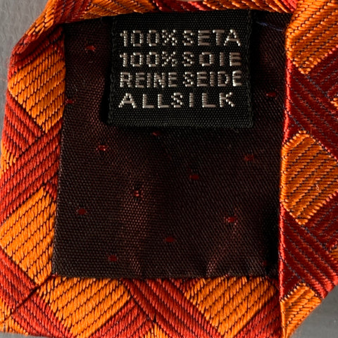 BORRELLI Orange Red Checkered Silk Jacquard Tie
