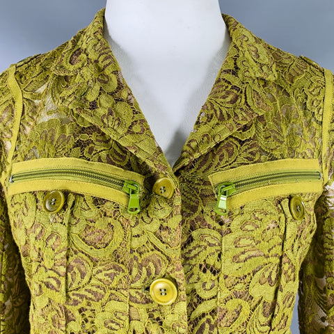 DONNA KARAN Size 10 Green Brown Cotton Blend Jacket